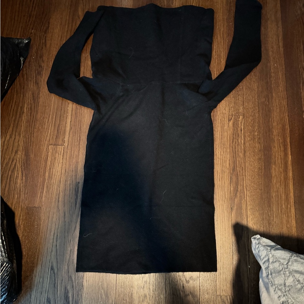 Black long sleeve loose turtle neck sweater dress